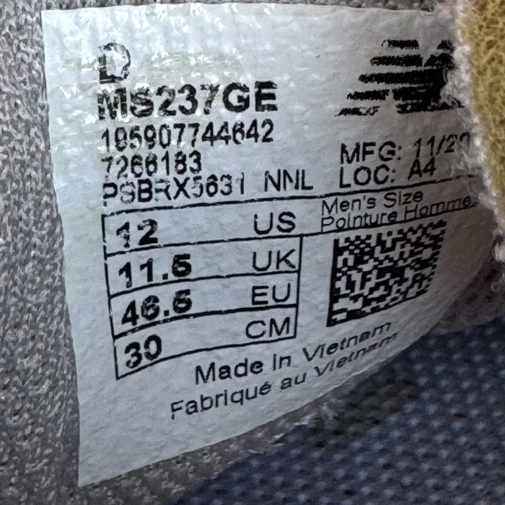 Size 12 - New Balance Shoes Men 237 V1 Marblehead MS237GE Grey/White‎